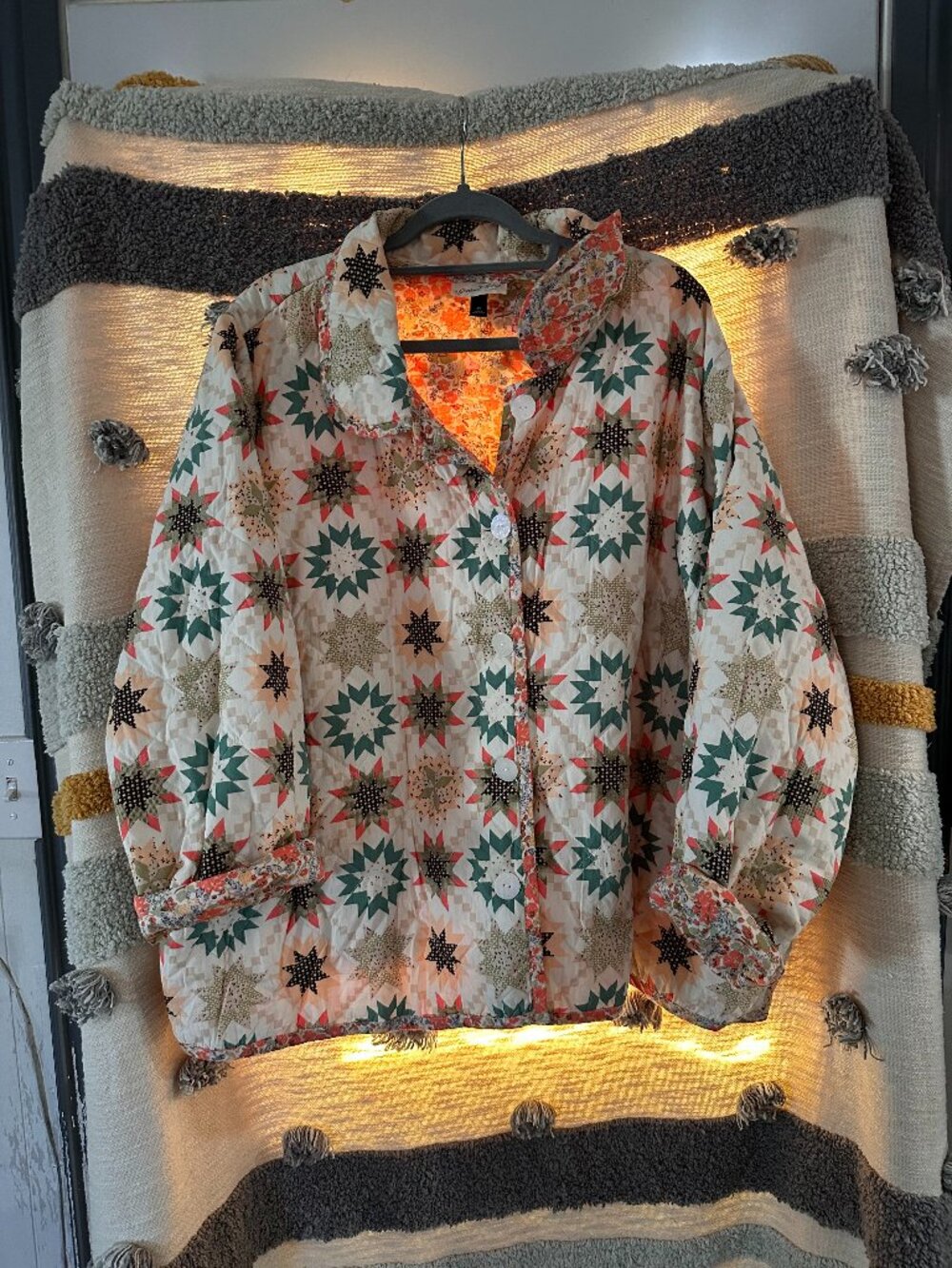 Universal Thread Quilted Button-Front Jacket - Cream Star Quilt Print 4X